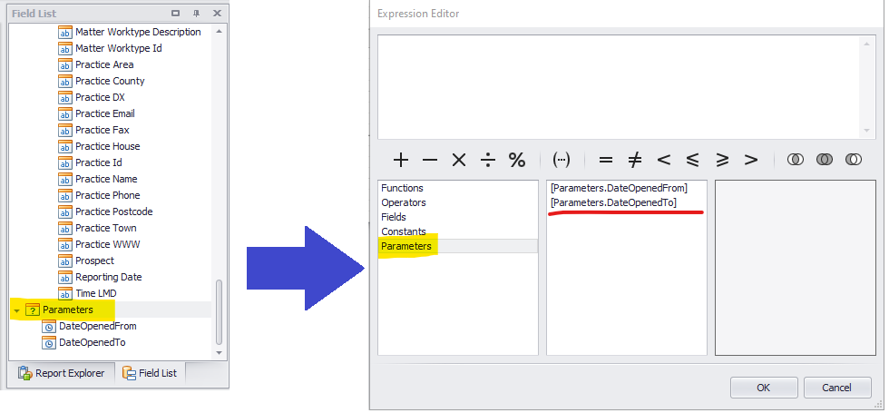 Parameters pane