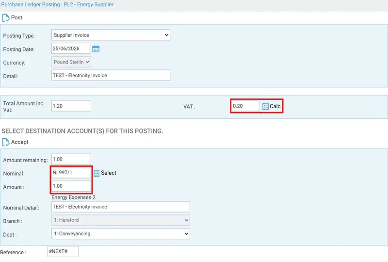 VAT calculated with Calc, nominal and net amount highlighted